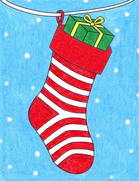 Easy How to Draw a Christmas Stocking Tutorial & Coloring Page