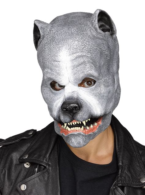 Snarling Dog Mask Pitbull Grey Adult Costume One Size Gray White ...