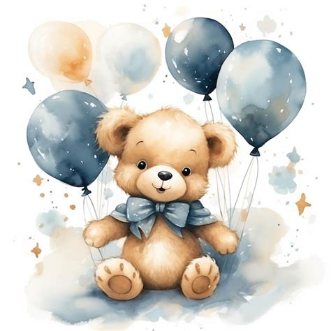 There is a teddy bear with balloons and stars on it generative ai | Premium AI-generated image