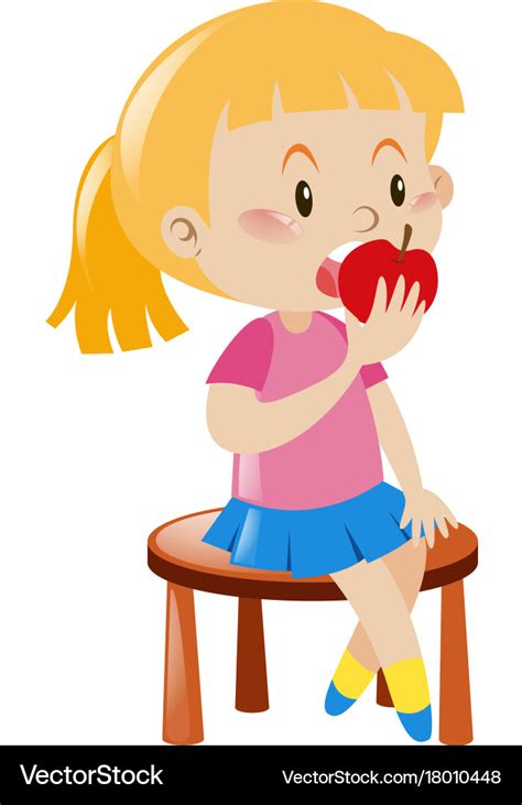 Little girl eating apple Royalty Free Vector Image