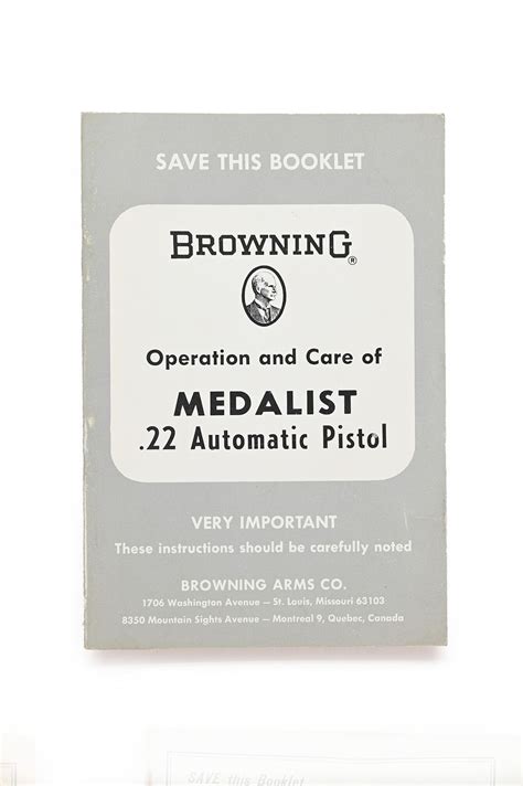 Vintage Browning Medalist .22 Automatic Pistol Manual - Custom Shop