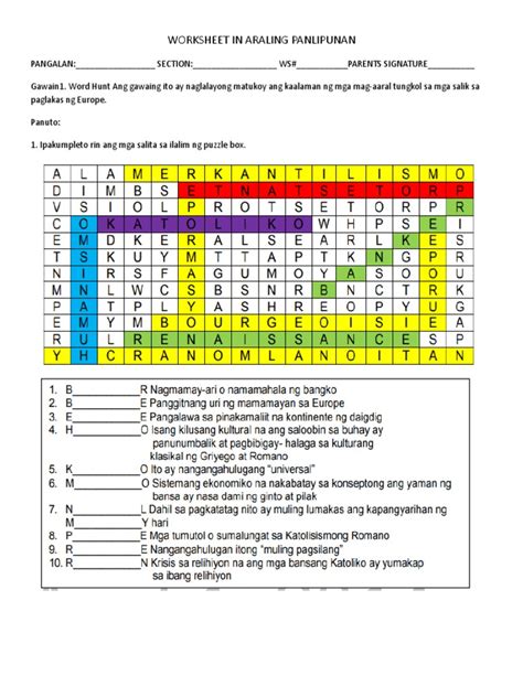 Araling Panlipunan Grade 1 Worksheet