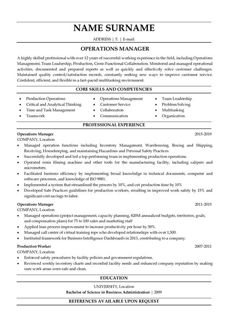 It Operations Manager Resume Sample