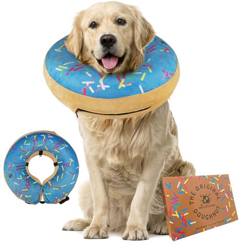 DIRTY LITTLE PAWS Inflatable Dog Donut Collar | Post-Surgery Recovery Cone for Large Dogs (Blue ...