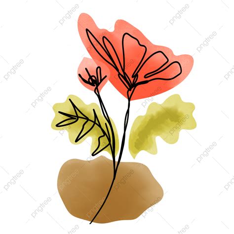 Budding Leaves Clipart Hd PNG, One Line Art Drawing Of Orange Flower Buds And Leaves With ...