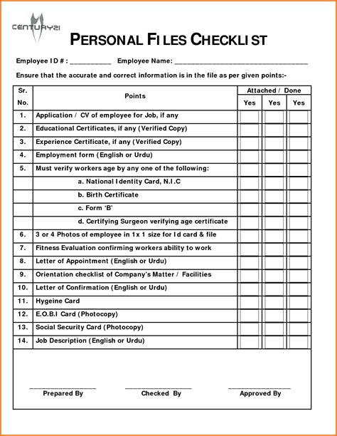 personnel file template employee warning notice free word pdf checklist ...