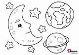 Moon Earth Stars And saturn Outer Space coloring Page For Toddlers  sketch template