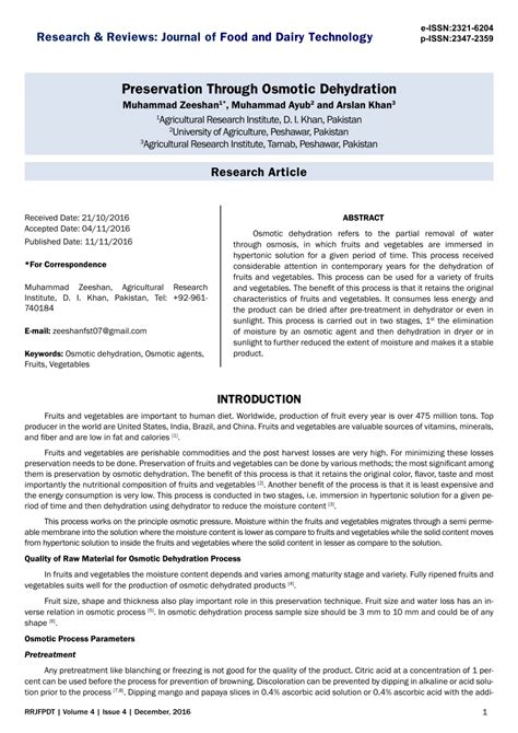 (PDF) preservation through osmotic dehydration