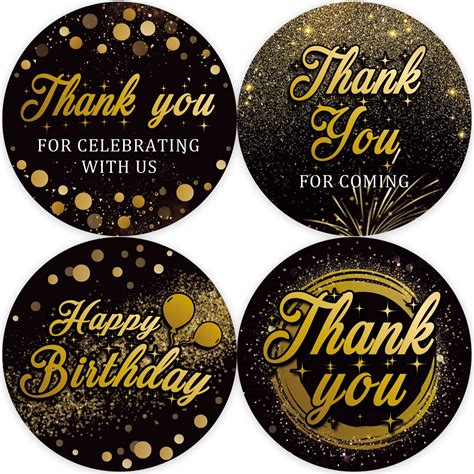 80 Black Gold Birthday Thank You Stickers, Big Milestone Bday Party Favor Labels, Birthday ...