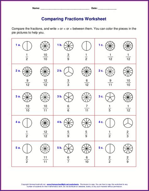 Comparing Fractions With Same Numerator Or Denominator Worksheet Worksheet : Resume Examples