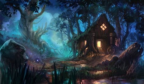 HD wallpaper: Fantasy, House, Forest, Night | Wallpaper Flare