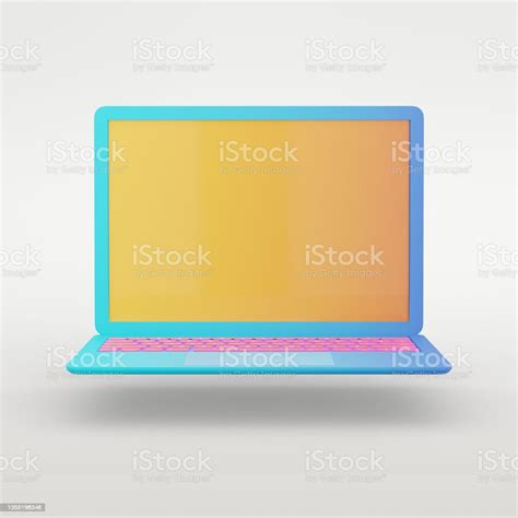 3d Rendering Object Colorful Blue Laptop With Yellow Screen And Pink Keyboard Isolated White ...