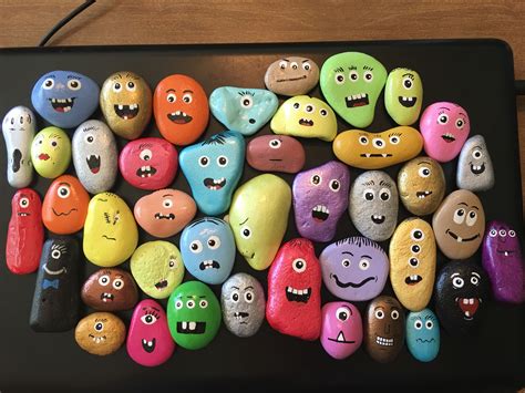 Monster Face Rocks, Painted - Etsy | Rock crafts, Painted rocks diy, Rock painting designs