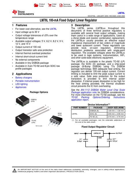 78L05 Datasheet PDF - 100-mA Fixed Output Linear Regulator