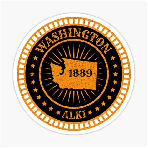 "Washington - Map Badge Motto Flag Slogan Alki By and By - American ...