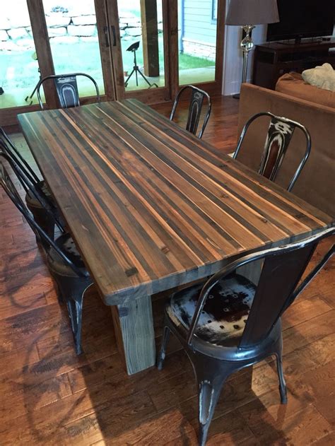 Butcher block style table constructed from various species of cedar and ...