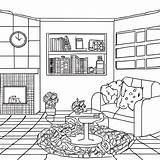 Digital Graphic Living Room Coloring Page Black And White · Creative  sketch template