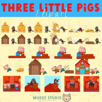 The Three Little Pigs Sequencing Clipart by Muggy Studio | TPT