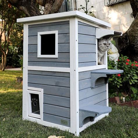 PETSFIT 2-Story Weatherproof Outdoor Cat House, Gray - Chewy.com