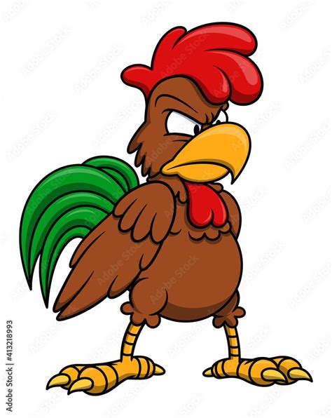 Angry chicken cartoon illustration. Isolated image on white background. Rooster farm animal ...