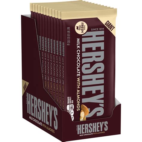 Hershey's, Milk Chocolate with Almonds Giant Bar, 6.8 Oz., (Pack of 12 ...