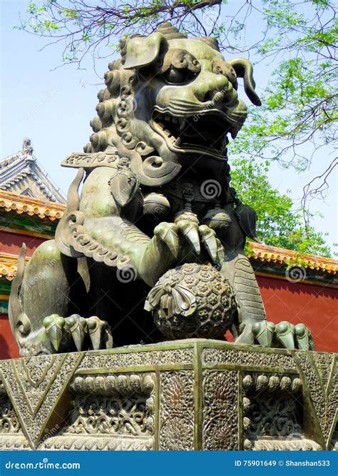 Bronze Lion Inside the Lama Temple Stock Image - Image of building ...