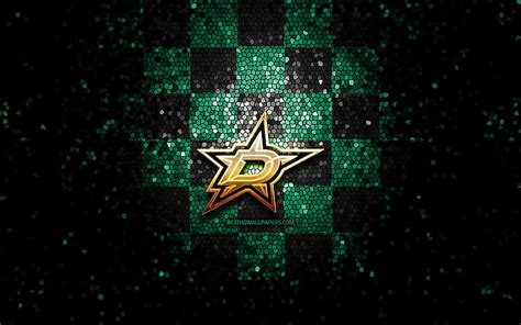 Dallas Stars, glitter logo, NHL, green black checkered background, USA, american hockey team, HD ...