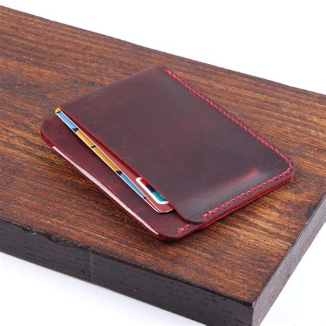 Moterm Genuine Leather Business ID Card Holder Red Crazy Horse Leather Travel Credit Mini Wallet ...