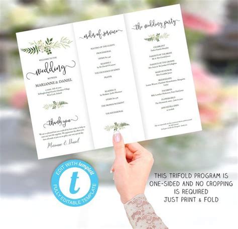 Printable tri-fold wedding program template, order of service, wedding ceremony card | Woodland ...