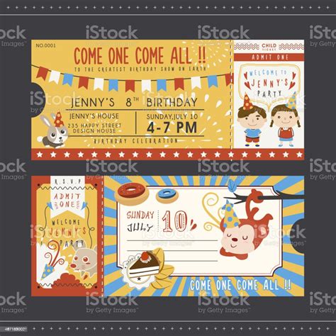 Adorable Cartoon Birthday Party Invitation Template Stock Illustration ...