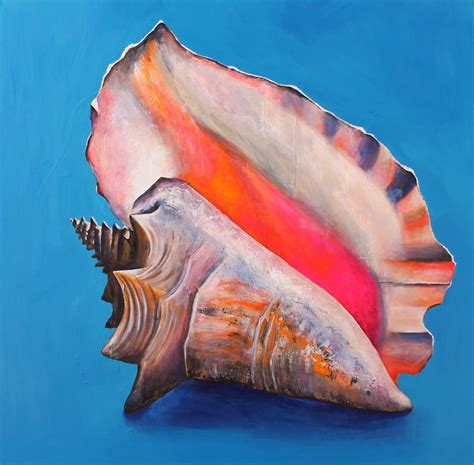 Paintings By Tracy Effinger Upton: Conch Shell on Brilliant Blue Painting Canvases, Painting Art ...