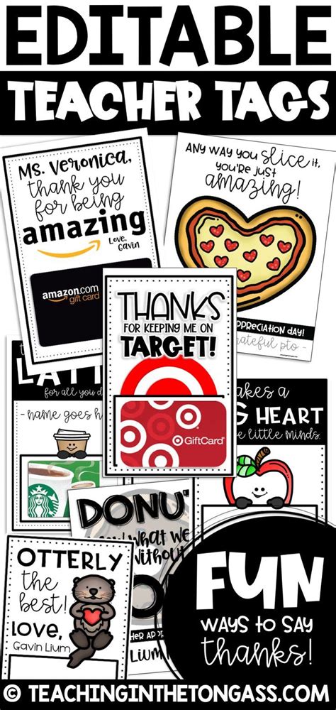 Editable Gift Tags Cards Teacher Appreciation Week Day Staff | Teacher appreciation printables ...