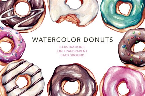 Donuts. Watercolor illustrations. ~ Illustrations ~ Creative Market