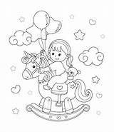 Little Girl And Rocking Horse Coloring Page  Free Printable sketch template