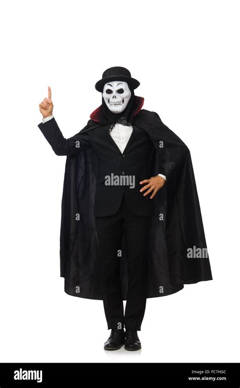 Man with scary mask isolated on white Stock Photo - Alamy