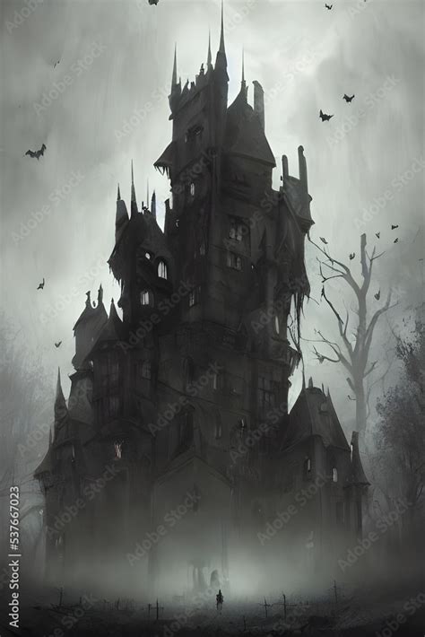 The Halloween scary castle is a dark and spooky place. It's full of ...