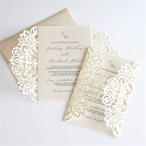 Gold Foil Clear Acrylic Wedding Invitations With Ivory Laser Cut Pocket CAPL001 ...