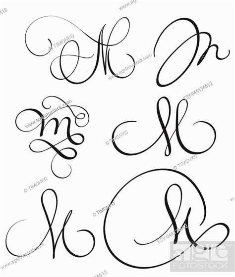 set of art calligraphy letter M with flourish of vintage decorative ...