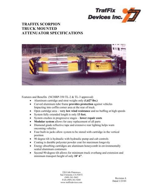 traffix scorpion truck mounted attenuator specifications