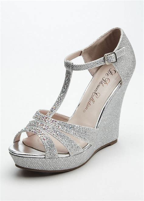 David's Bridal Glitter T Strap Wedge Sandal Style AALLE2 | Mezuniyet balosu ayakkabıları ...