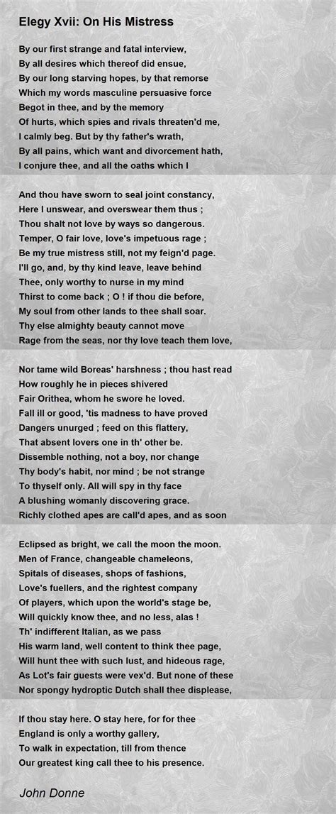 Elegy Xvii: On His Mistress - Elegy Xvii: On His Mistress Poem by John ...