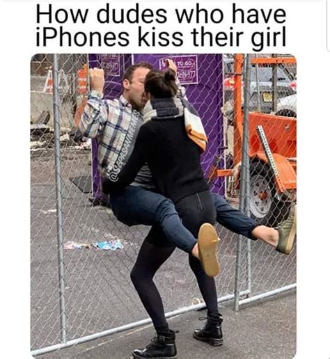 how dudes who have iphones kiss girls | Girl Kissing Guy Against Fence | Know Your Meme