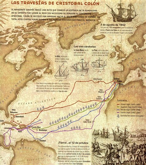 Rutas De Los 4 Viajes De Colon - chefli