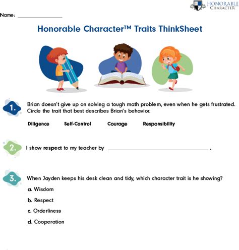 Character Development Activities and Worksheets - Worksheets Library