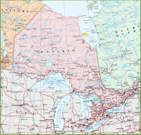 Map of Ontario with cities and towns