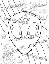 Cute Alien Coloring Page Download Trippy Aliens Kawaii Fairy  Etsy sketch template