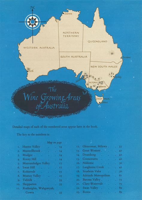The wine growing areas of Australia 1966 old vintage map plan chart