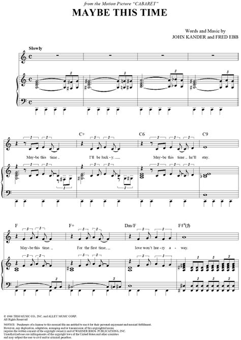 Maybe This Time" Sheet Music for Piano/Vocal/Chords - Sheet Music Now