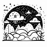 Premium Vector  Coloring Page Night Scene Landscape With meteor sketch template