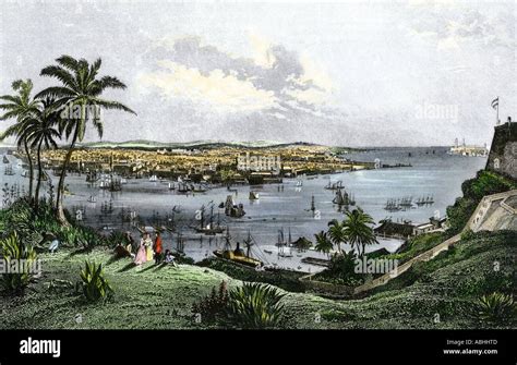 Harbor of Havana Cuba in the 1800s. Hand-colored steel engraving Stock Photo - Alamy